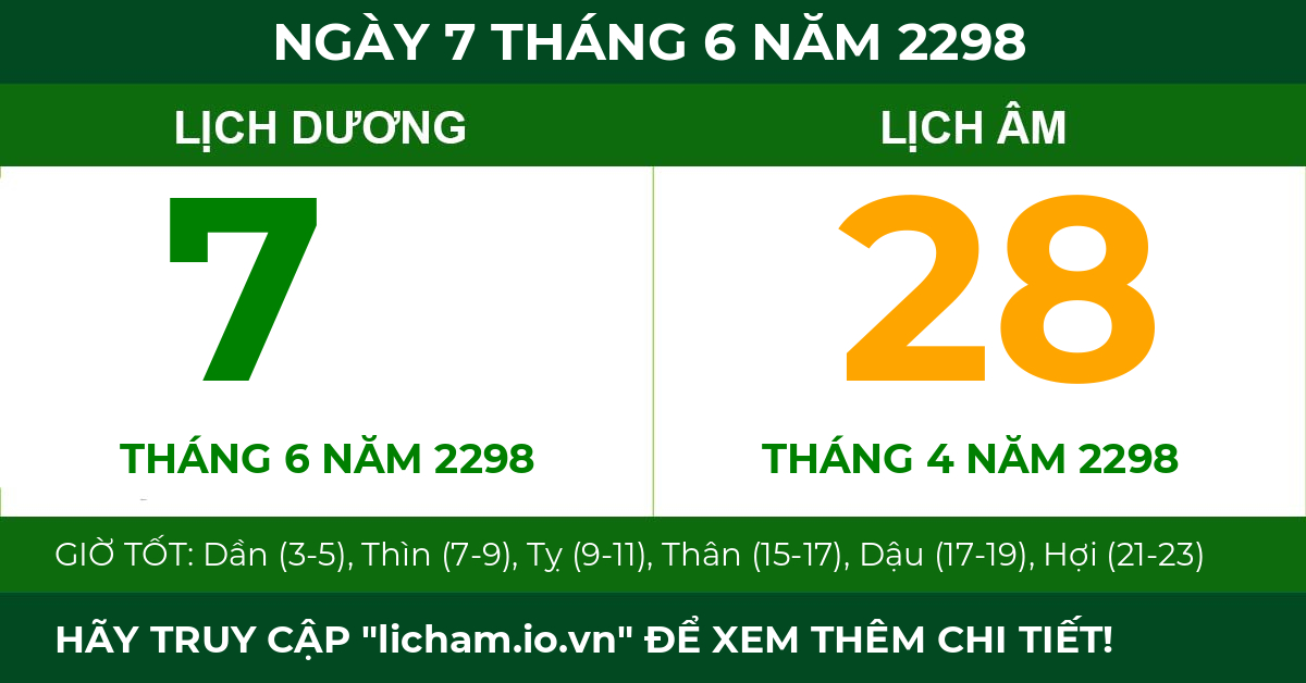 lịch âm ngày 7 tháng 6 năm 2298