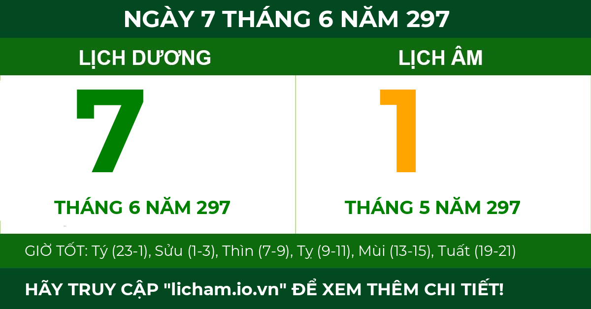 lịch âm ngày 7 tháng 6 năm 297