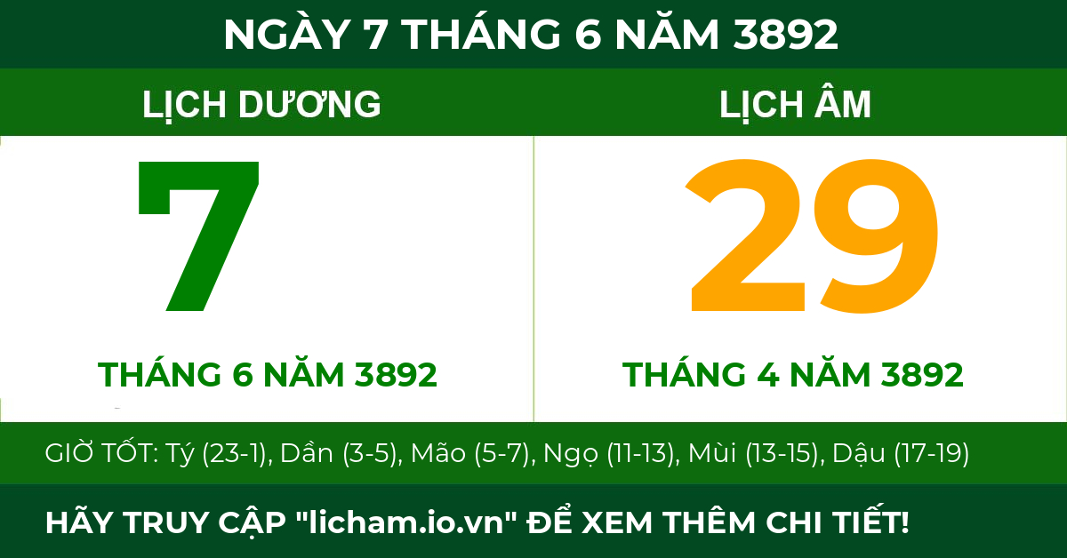 lịch âm ngày 7 tháng 6 năm 3892