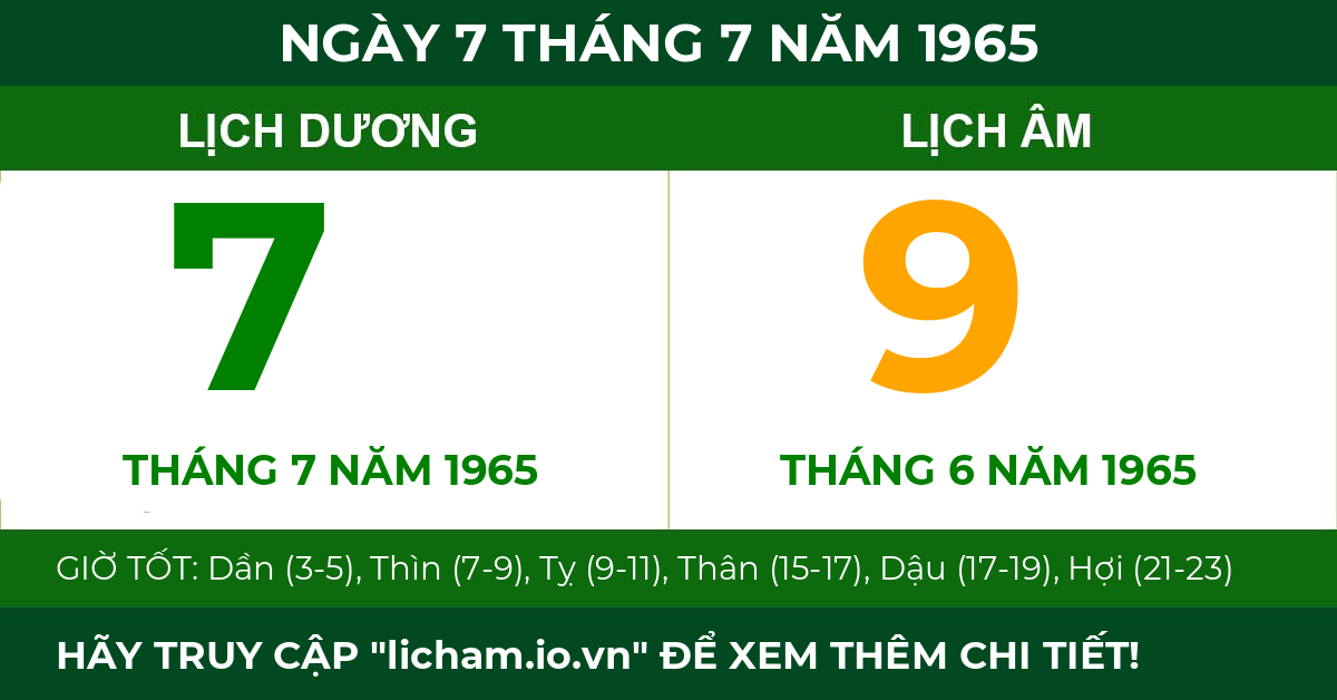 lịch âm ngày 7 tháng 7 năm 1965