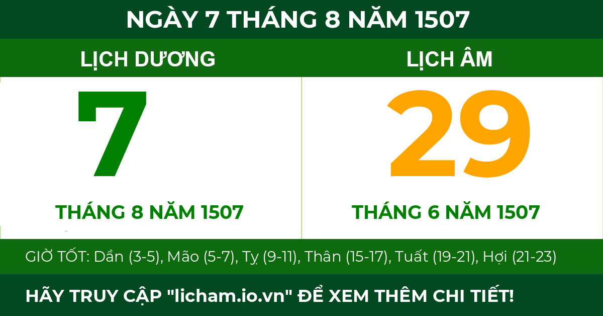 lịch âm ngày 7 tháng 8 năm 1507