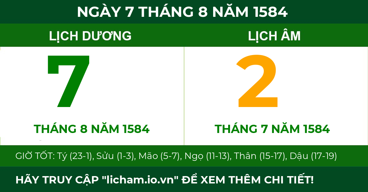 lịch âm ngày 7 tháng 8 năm 1584