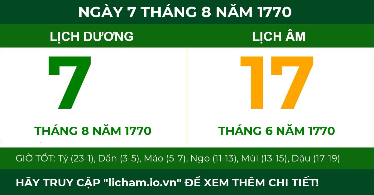 lịch âm ngày 7 tháng 8 năm 1770