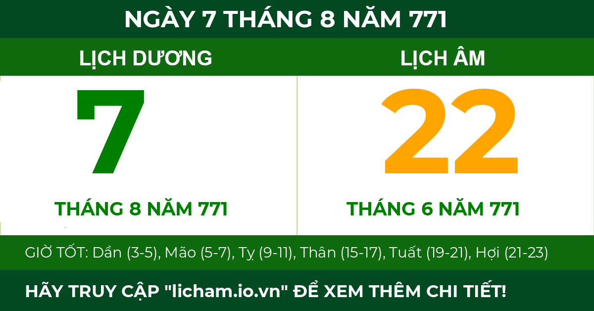 lịch âm ngày 7 tháng 8 năm 771