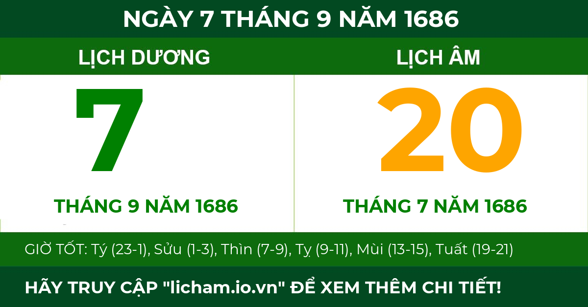 lịch âm ngày 7 tháng 9 năm 1686