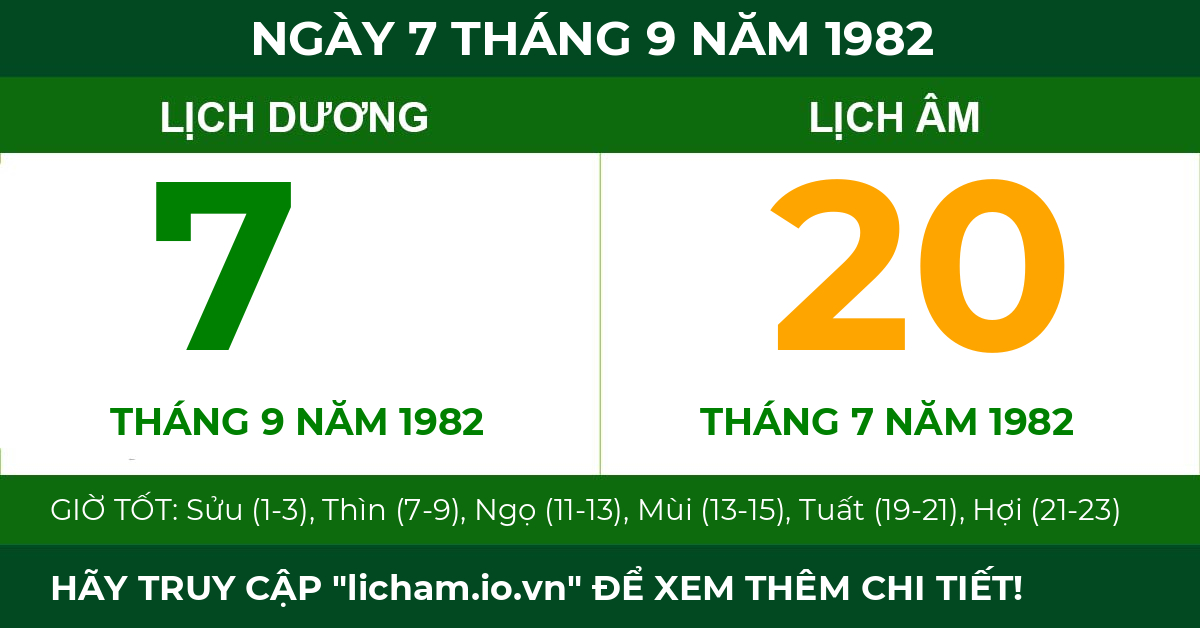 lịch âm ngày 7 tháng 9 năm 1982