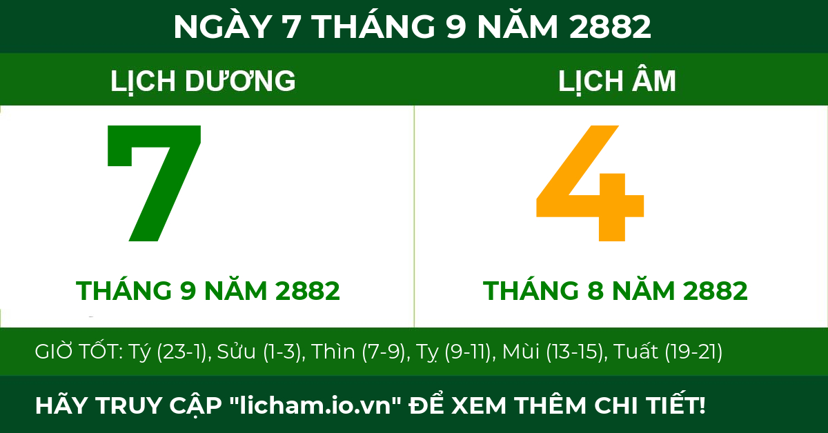 lịch âm ngày 7 tháng 9 năm 2882