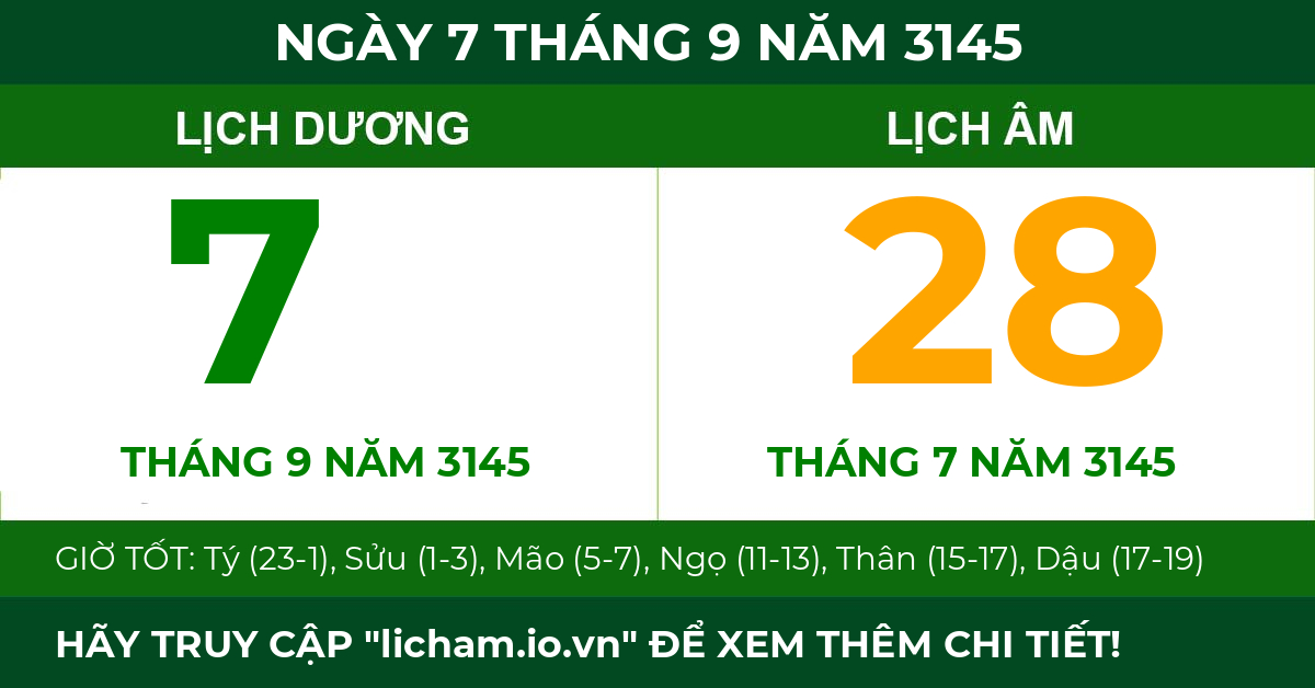 lịch âm ngày 7 tháng 9 năm 3145