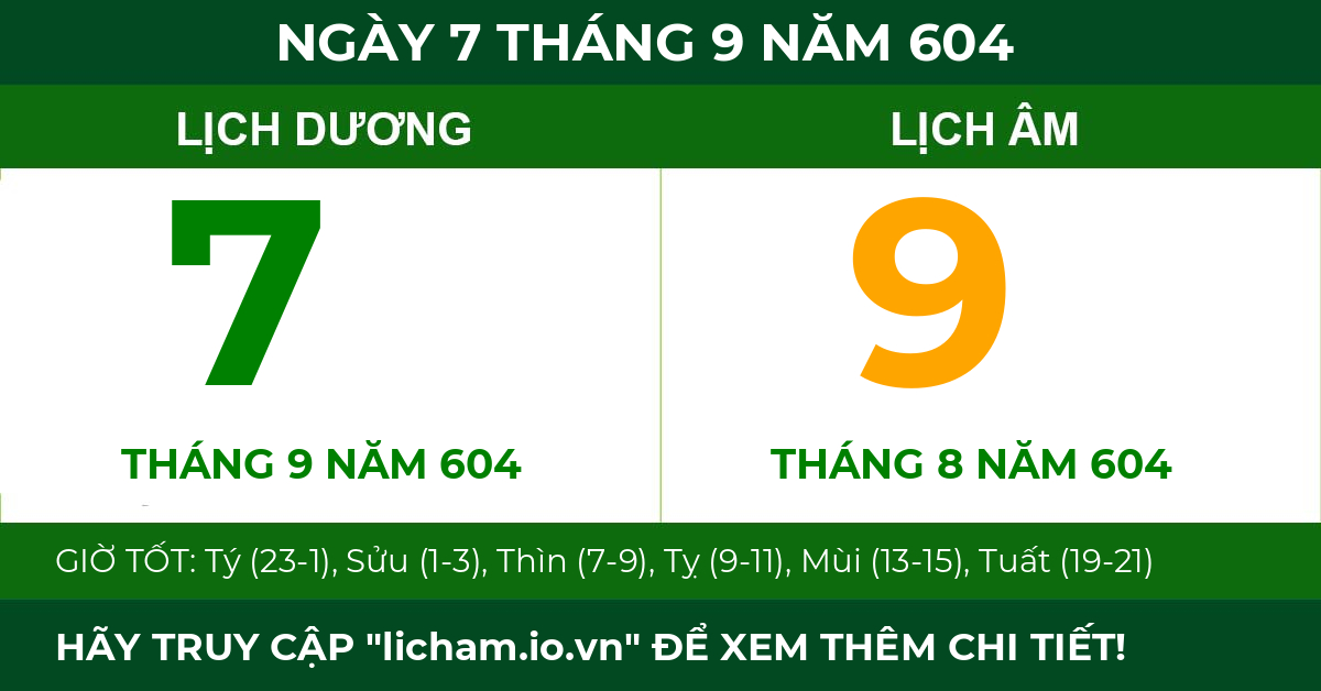 lịch âm ngày 7 tháng 9 năm 604
