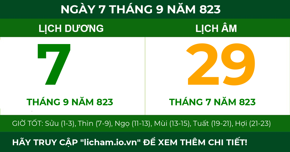 lịch âm ngày 7 tháng 9 năm 823