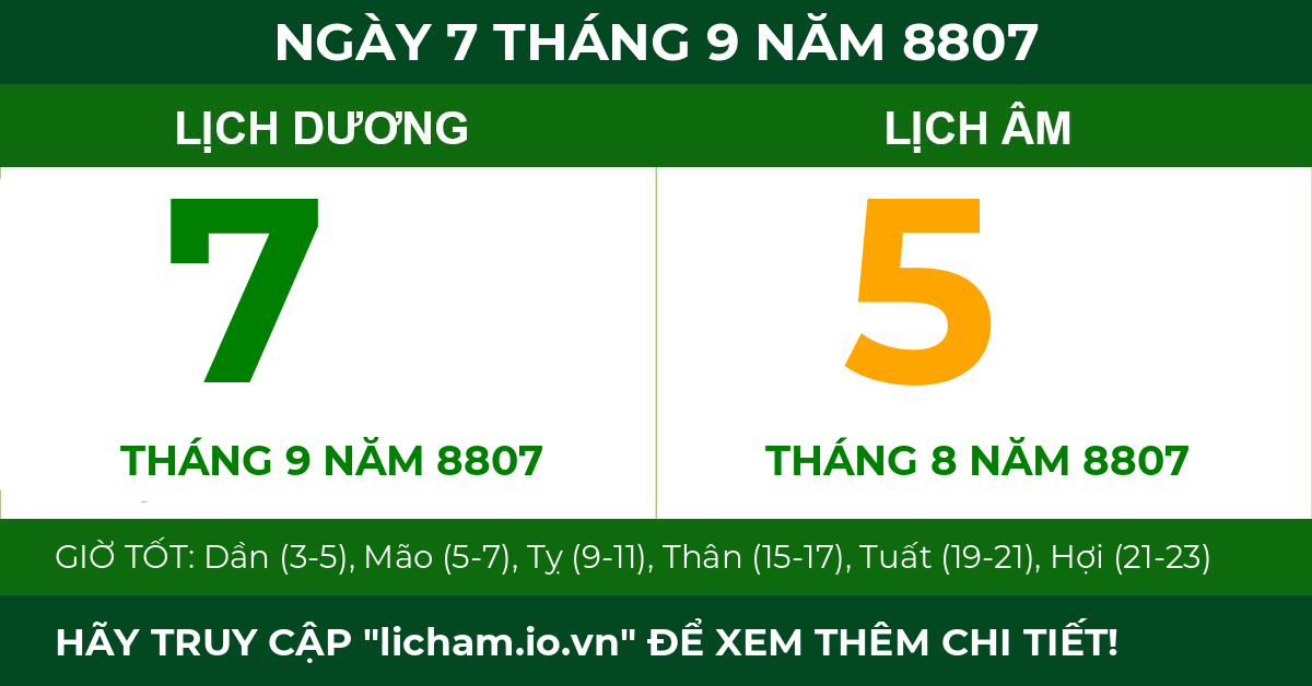 lịch âm ngày 7 tháng 9 năm 8807