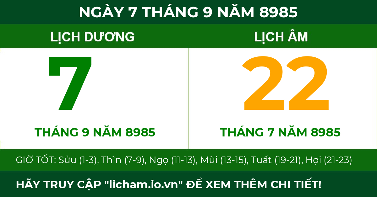 lịch âm ngày 7 tháng 9 năm 8985