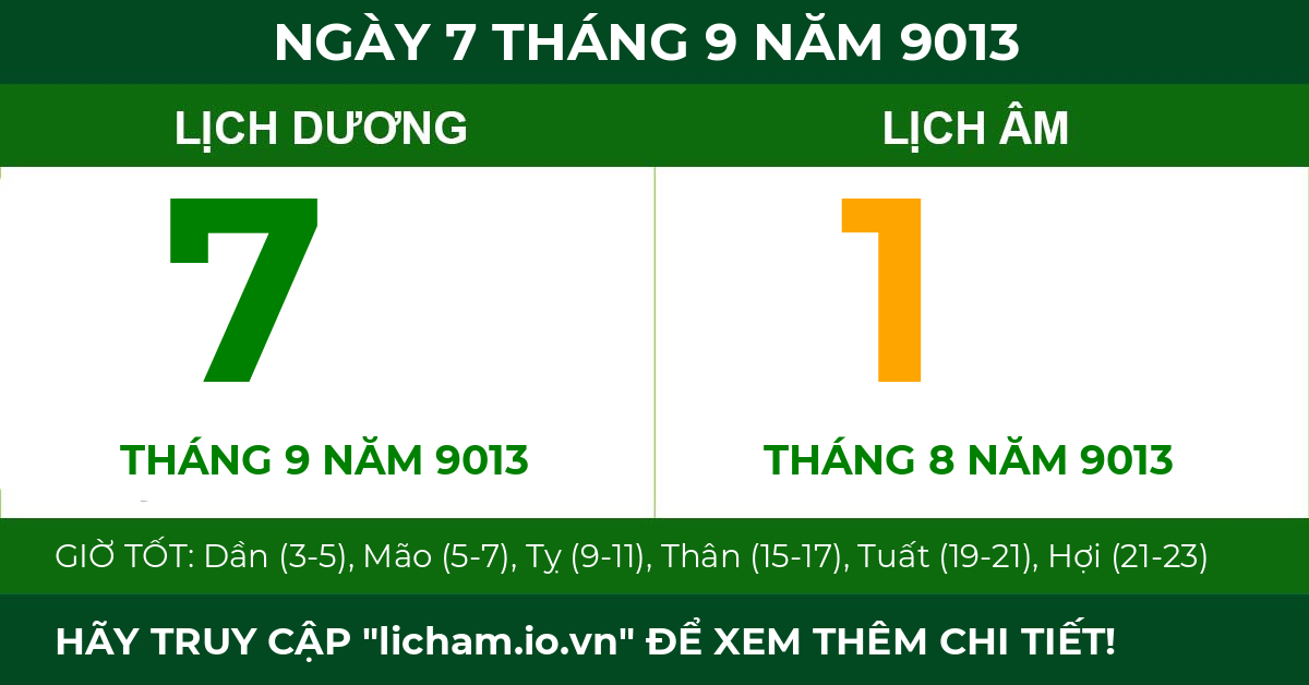 lịch âm ngày 7 tháng 9 năm 9013