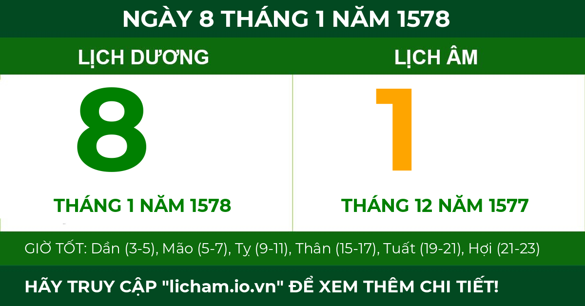 lịch âm ngày 8 tháng 1 năm 1578