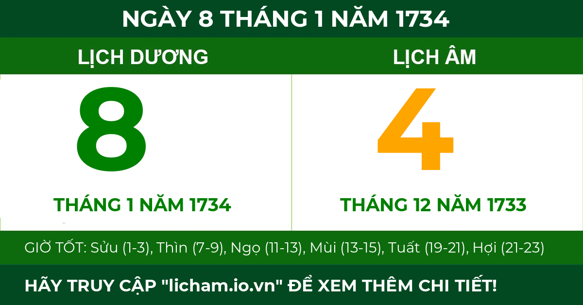 lịch âm ngày 8 tháng 1 năm 1734