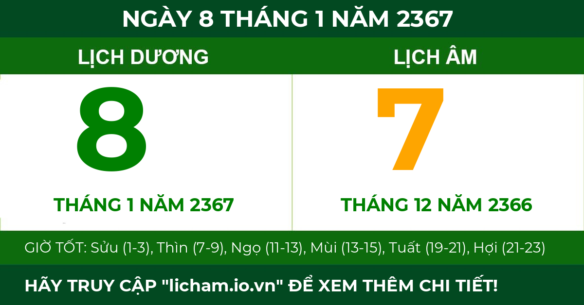 lịch âm ngày 8 tháng 1 năm 2367