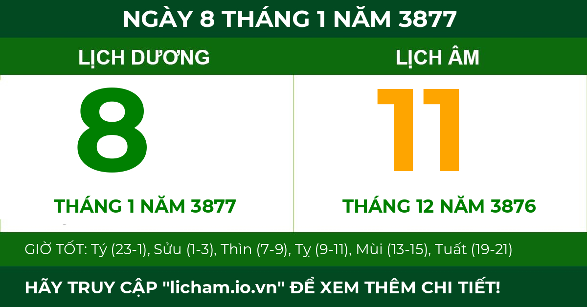lịch âm ngày 8 tháng 1 năm 3877