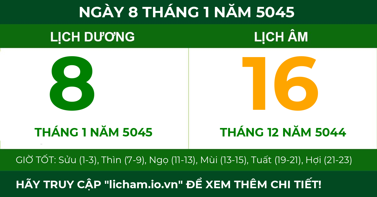lịch âm ngày 8 tháng 1 năm 5045