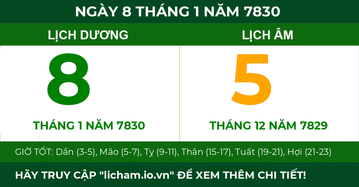 lịch âm ngày 8 tháng 1 năm 7830