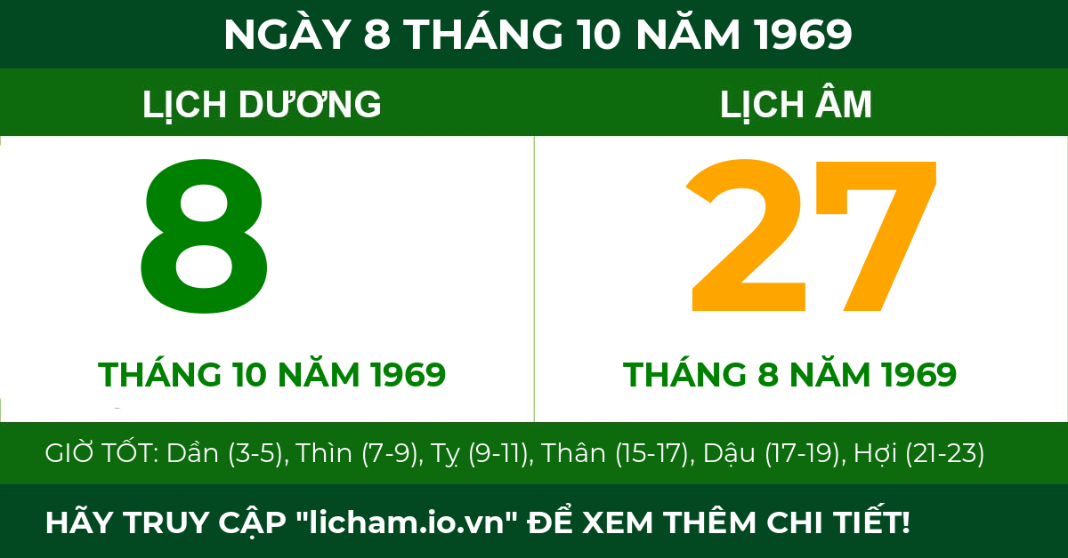 lịch âm ngày 8 tháng 10 năm 1969