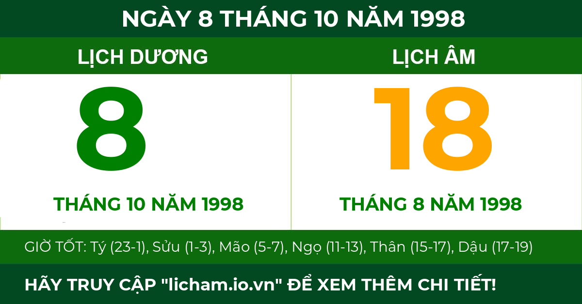 lịch âm ngày 8 tháng 10 năm 1998