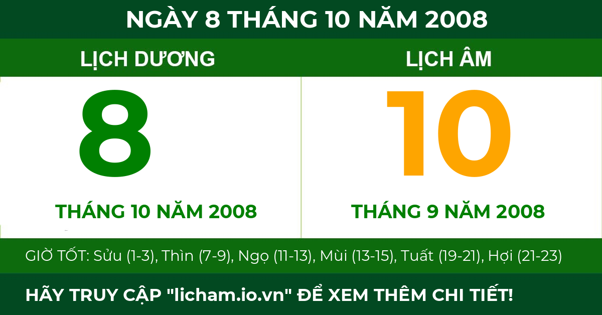 lịch âm ngày 8 tháng 10 năm 2008
