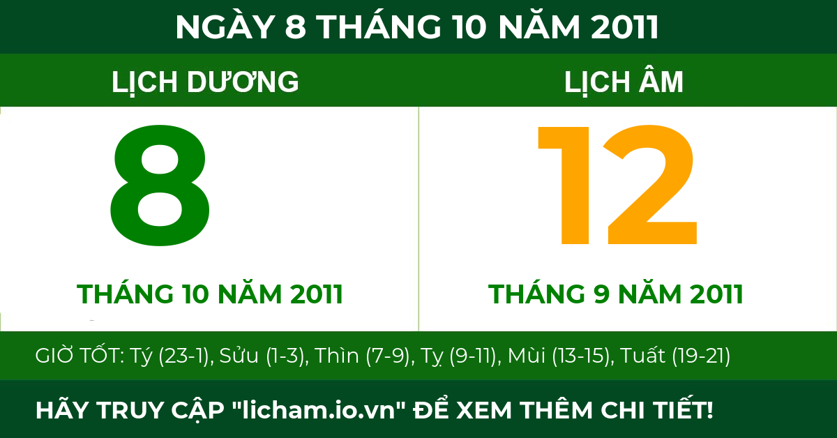 lịch âm ngày 8 tháng 10 năm 2011