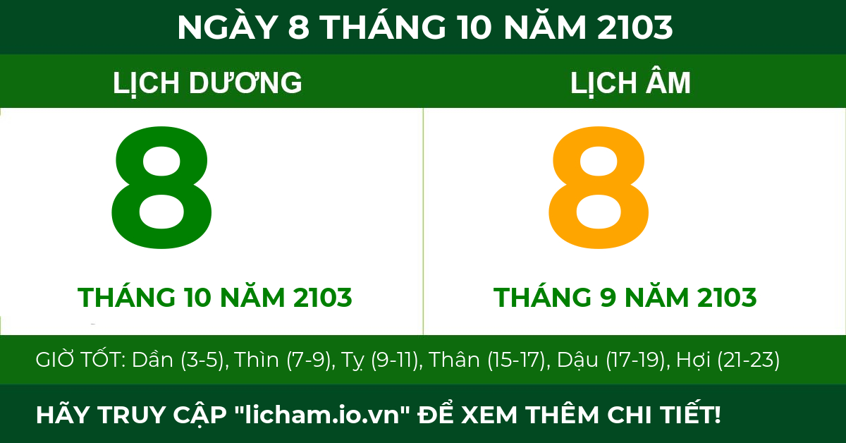 lịch âm ngày 8 tháng 10 năm 2103
