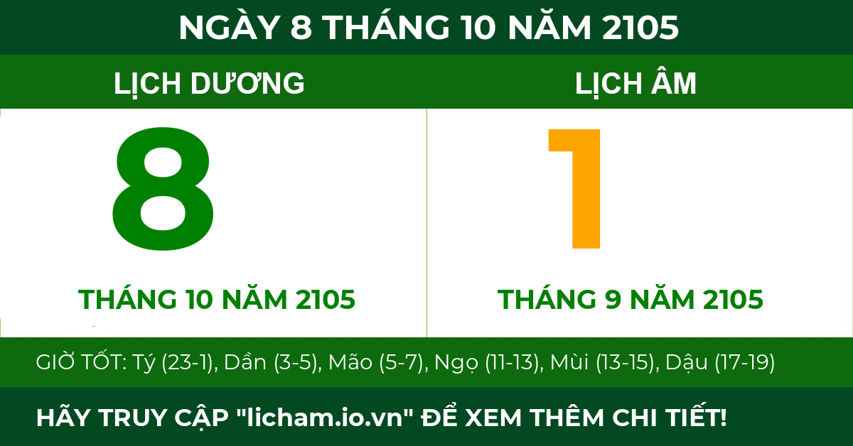lịch âm ngày 8 tháng 10 năm 2105