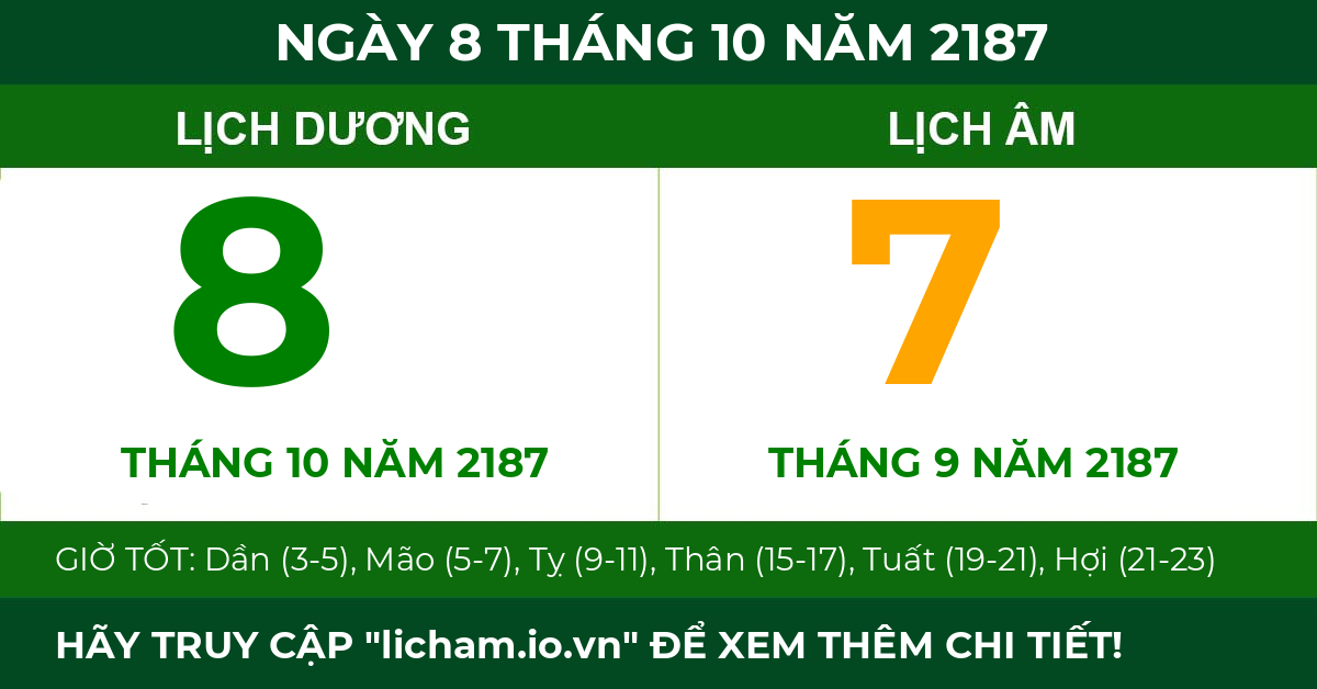 lịch âm ngày 8 tháng 10 năm 2187