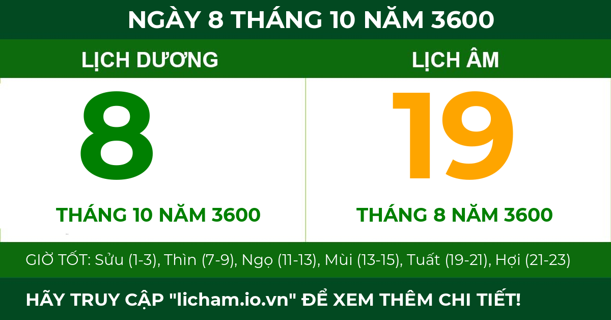 lịch âm ngày 8 tháng 10 năm 3600