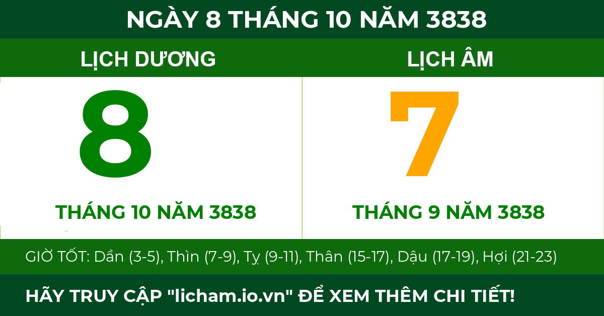 lịch âm ngày 8 tháng 10 năm 3838
