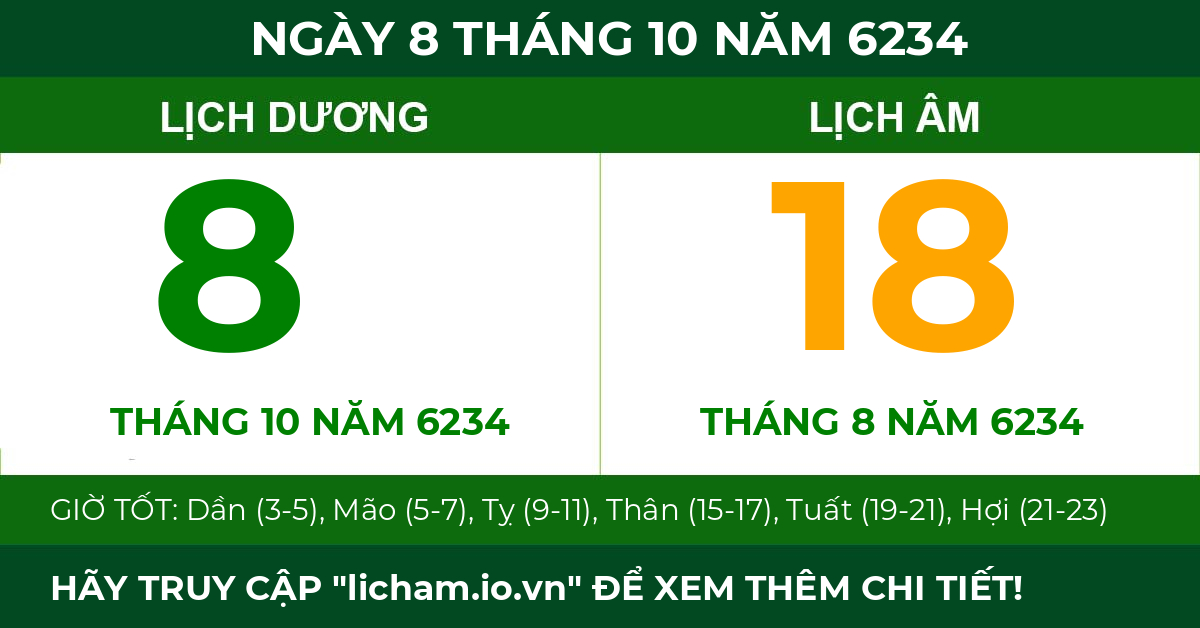 lịch âm ngày 8 tháng 10 năm 6234