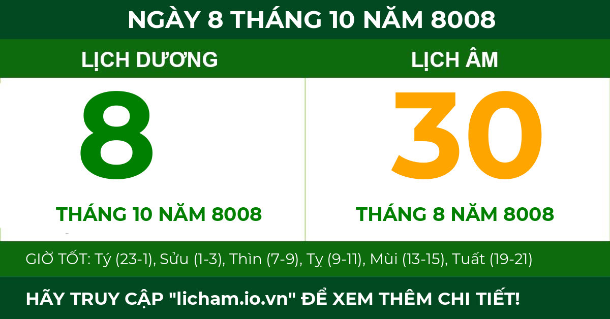 lịch âm ngày 8 tháng 10 năm 8008