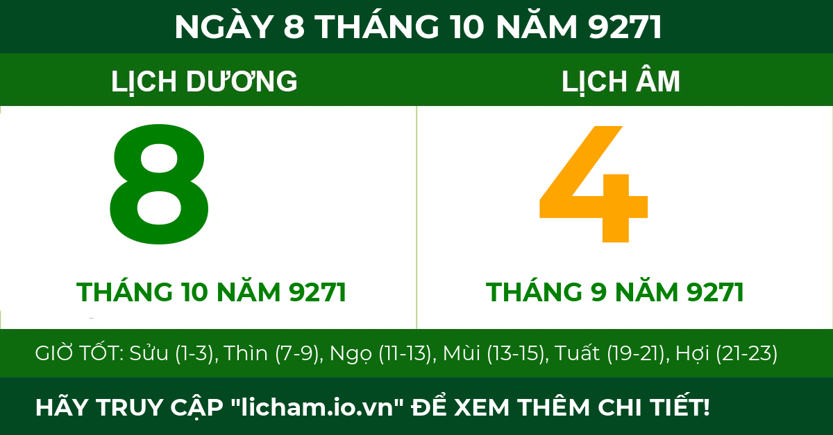 lịch âm ngày 8 tháng 10 năm 9271