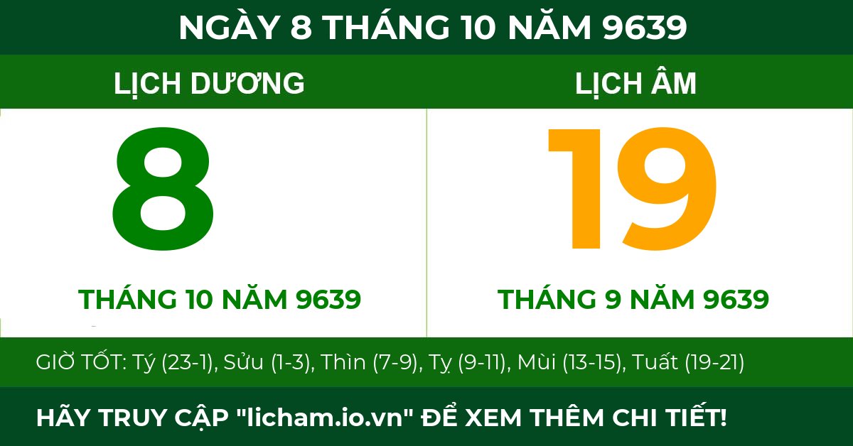 lịch âm ngày 8 tháng 10 năm 9639