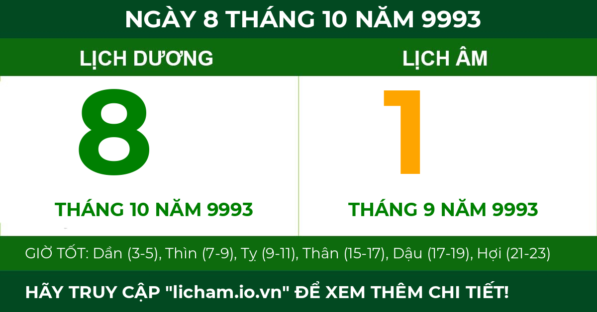 lịch âm ngày 8 tháng 10 năm 9993