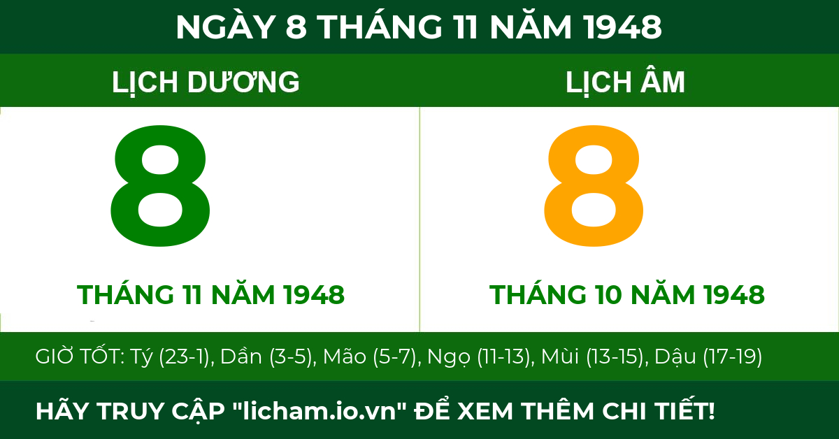 lịch âm ngày 8 tháng 11 năm 1948