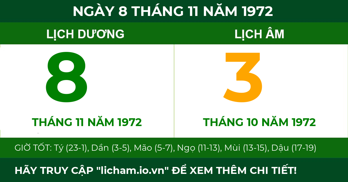lịch âm ngày 8 tháng 11 năm 1972
