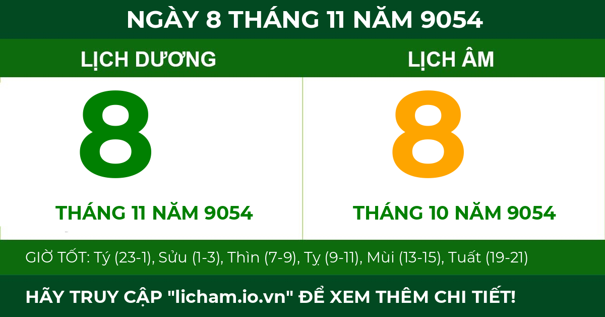 lịch âm ngày 8 tháng 11 năm 9054
