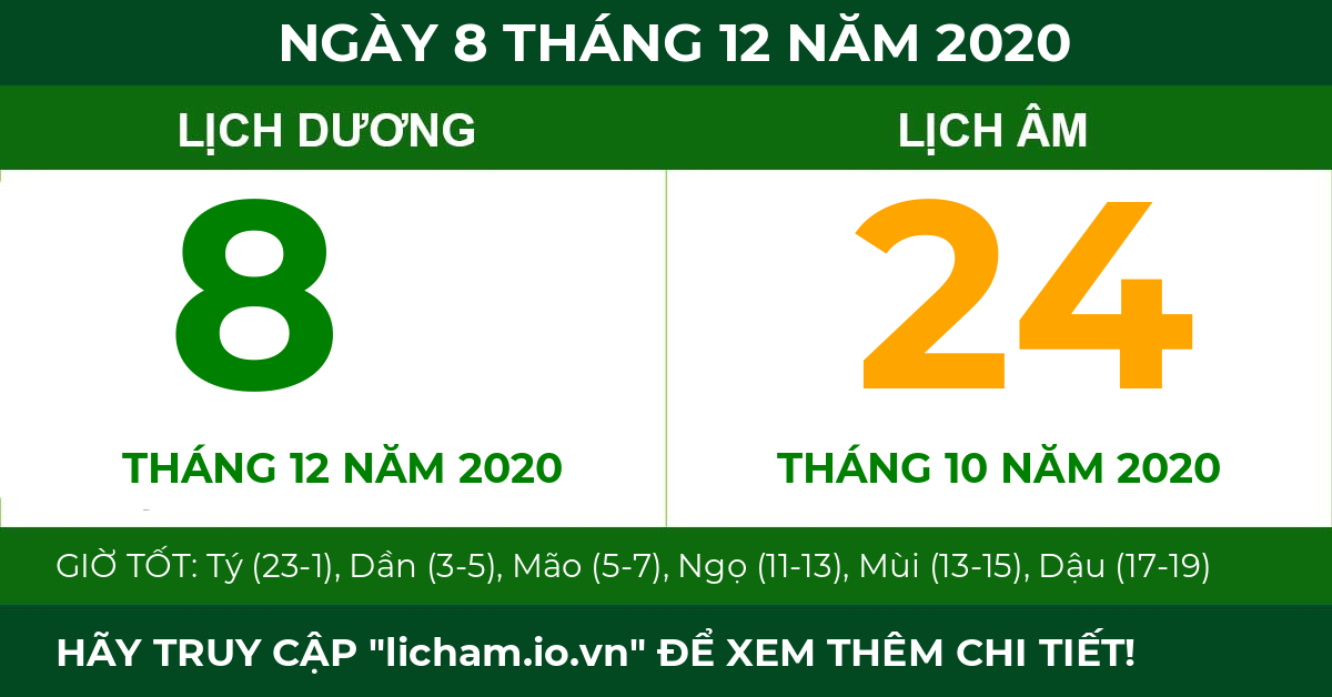 lịch âm ngày 8 tháng 12 năm 2020