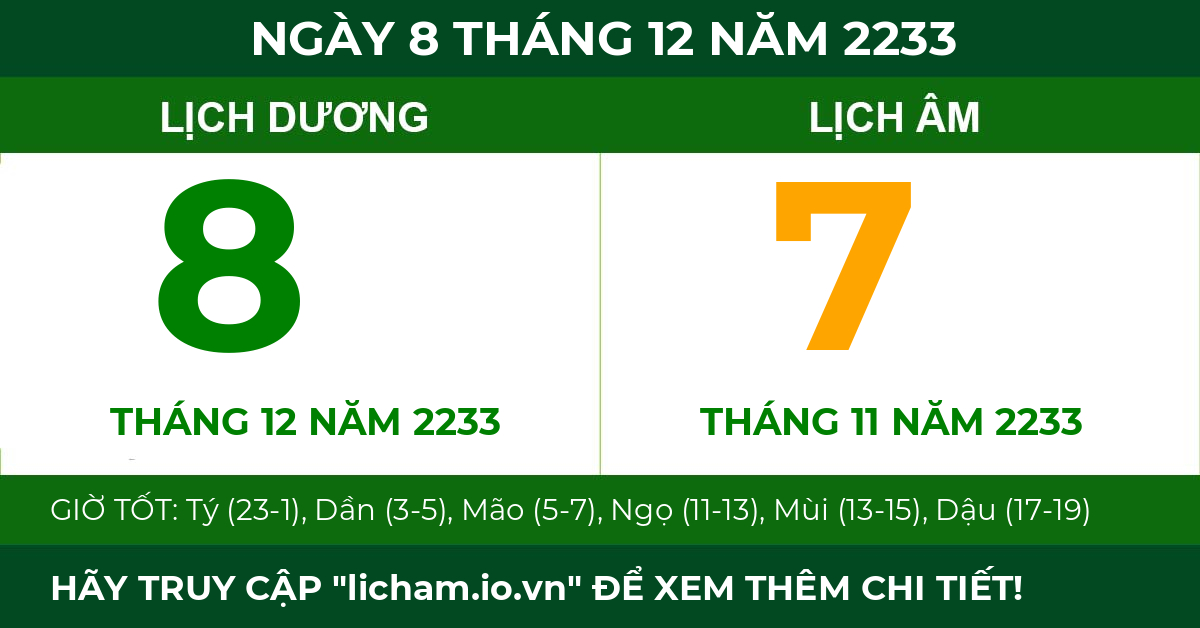 lịch âm ngày 8 tháng 12 năm 2233