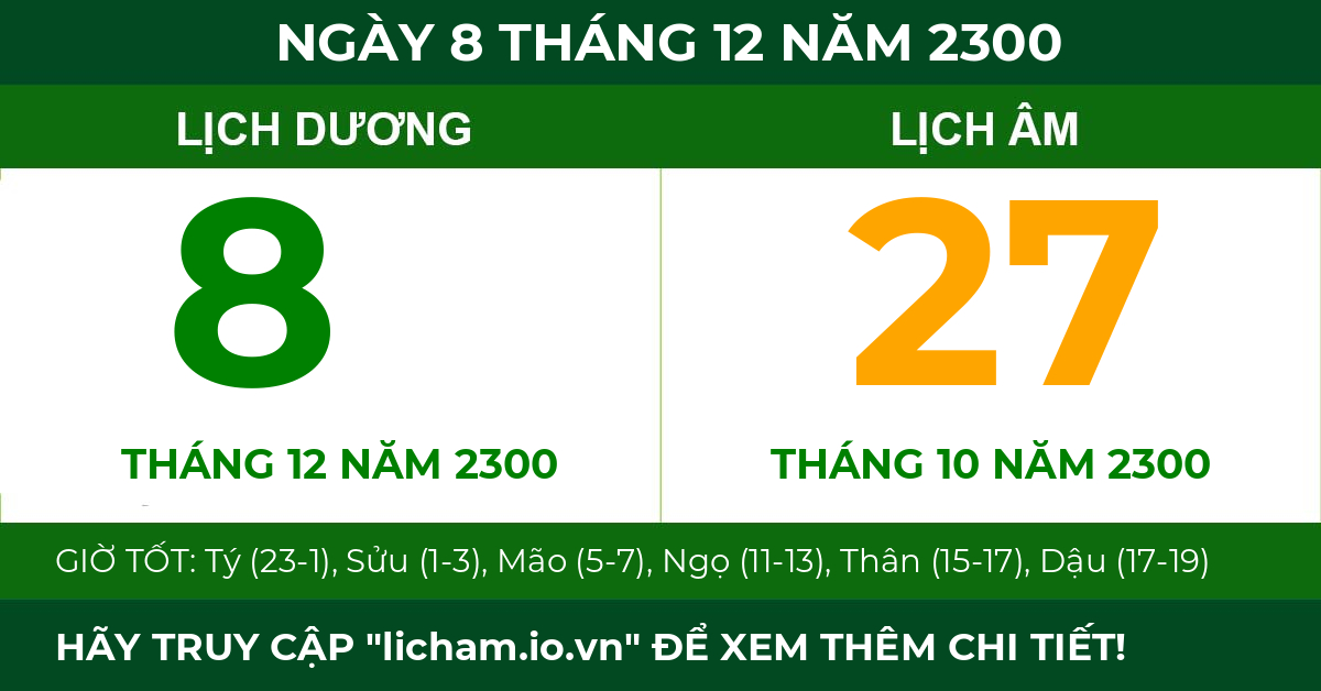 lịch âm ngày 8 tháng 12 năm 2300