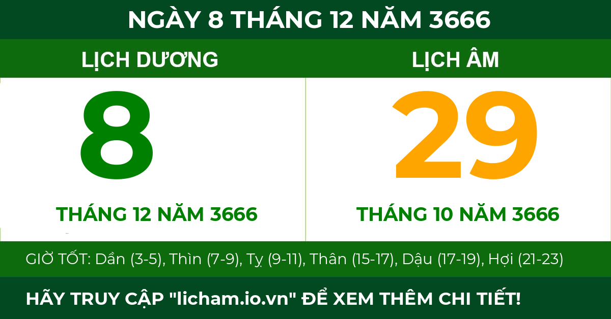 lịch âm ngày 8 tháng 12 năm 3666
