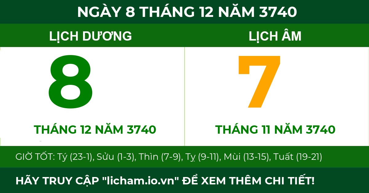 lịch âm ngày 8 tháng 12 năm 3740