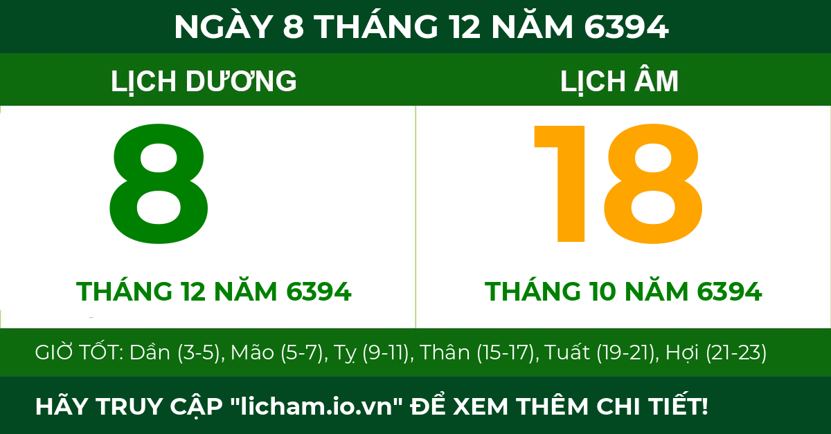 lịch âm ngày 8 tháng 12 năm 6394