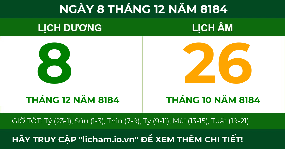 lịch âm ngày 8 tháng 12 năm 8184