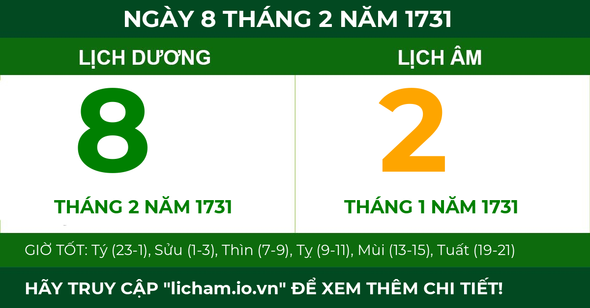 lịch âm ngày 8 tháng 2 năm 1731