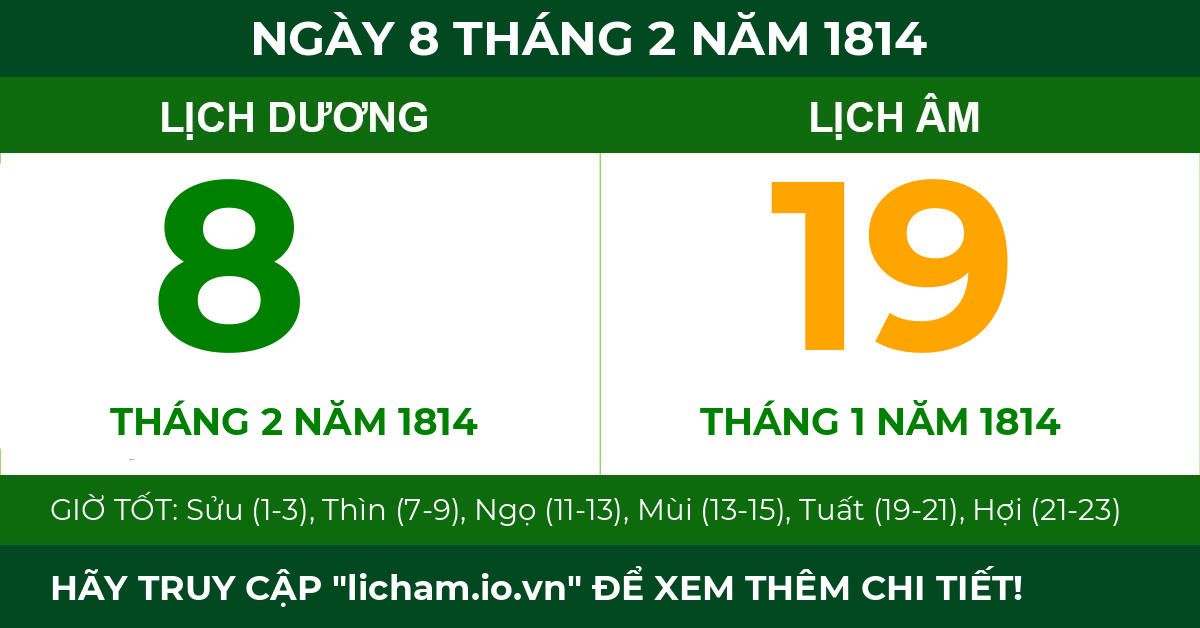 lịch âm ngày 8 tháng 2 năm 1814