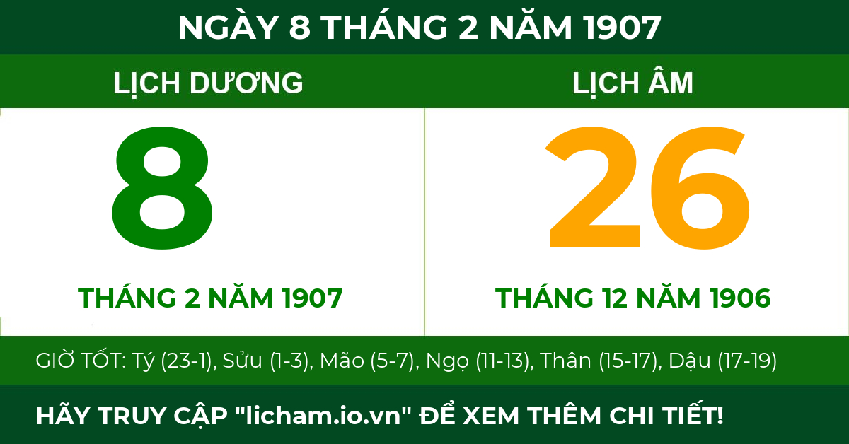 lịch âm ngày 8 tháng 2 năm 1907